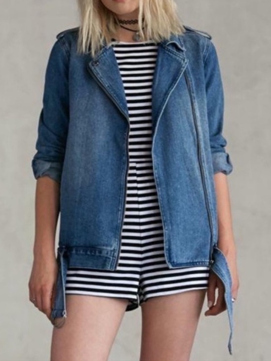 Gypsy Warrior Jackets & Blazers - Gypsy Warrior Asymmetrical Full-Zip Denim Jean Jacket, Medium Blue Wash, Sz XL